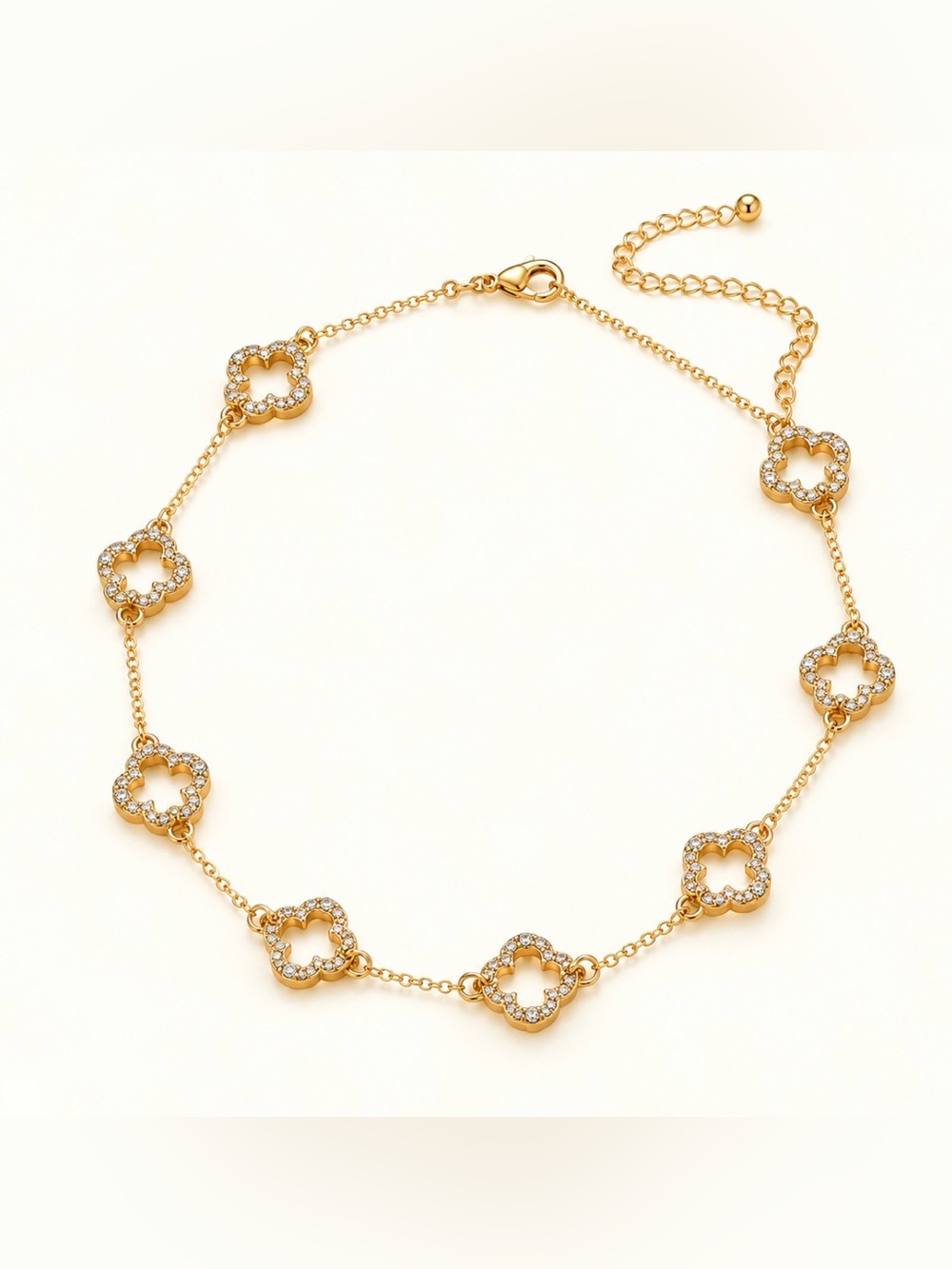 Gold Clover Link Necklace with Crystal Accents - Women Jewelry